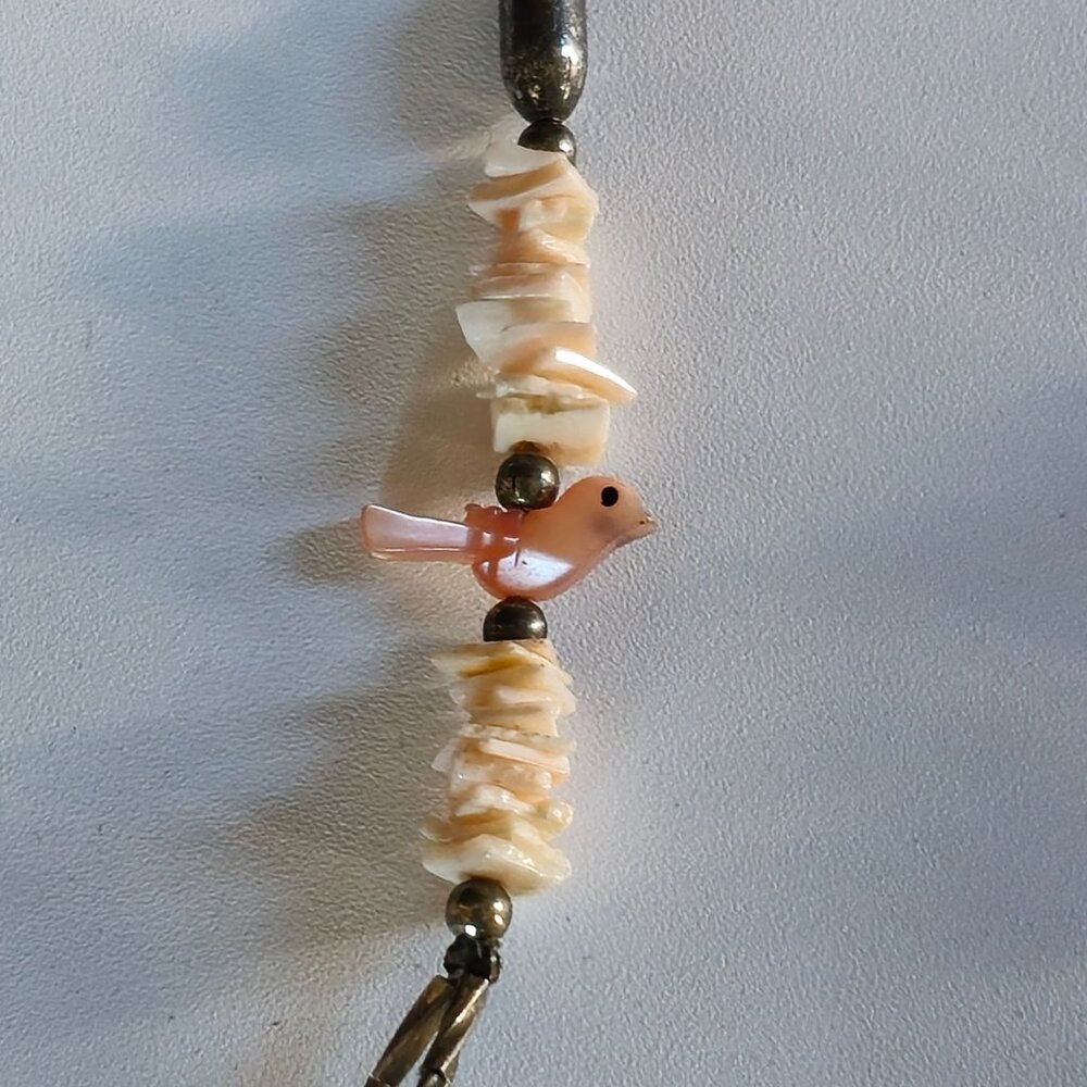 VTG Sterling Silver Double Strand MOP Fetish Bird Butterfly Pendant Necklace 16" - Picture 6 of 11